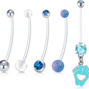LAURITAMI Pregnancy Belly Button Rings 14G Clear Acrylic Bioflex CZ Sport Maternity Belly Navel Ring Barbell Body Jewelry Piercing