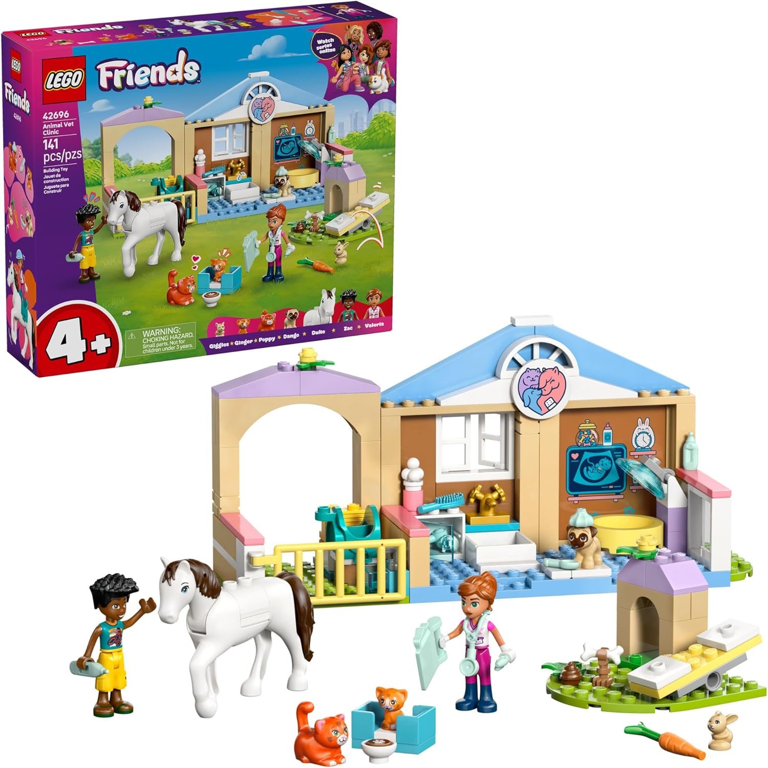 LEGO Friends Animal Vet Clinic Building Toy - Playset for Preschool Girls & Boys, Ages 4+ - Gift for Birthdays - W/Valeria & Zac Minidolls, 5 Toy Pets, & Accessories - 42696