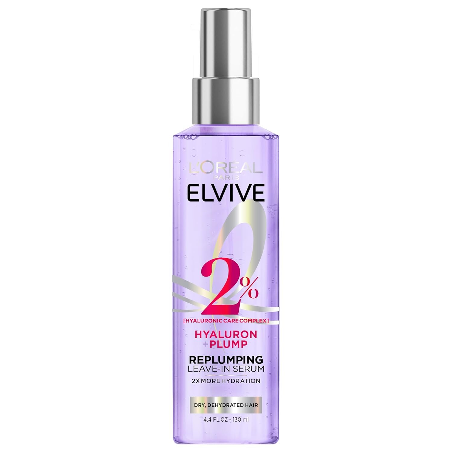 L'Oreal Paris Elvive Hyaluron Plump Moisture Plump Hair Serum for Dehydrated, Dry Hair with Hyaluronic Acid Care Complex, Paraben-Free, 4.4 Fl Oz