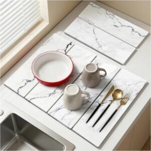 Large Stone Dish Drying Mat for Kitchen Counter,24"(L)×16"(W),Quick Dry Super Absorbent Drying Matt Kitchen Counter,Collapsible Diatomaceous Earth Dish Mats,for Dishes Bottles Cups,Any Countertop