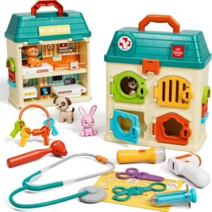 Lehoo Castle Veterinarian Playset for Kids, Pet Vet Toys Doctor Kit for Toddlers 3-5, Critter Clinic Toy with Keys, Pet Care Playset Hospital, Pretend Play Toy for Toddlers 1-3