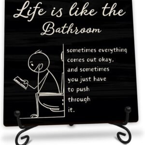 Life Is Like The Bathroom Signs Decors For Shelves - Funny Bathroom Decor And Accessories, Small Wood Block Sign for Farmhouse Toilet Shelf Decors - A05
