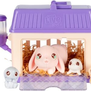 Little Live Pets Bunny Mini Interactive Live Pet Toy Set, Hutch Animal Playset with 3 Surprise Babies, 20+ Sounds, Bunny Accessories for Girls Toys for Ages 3+