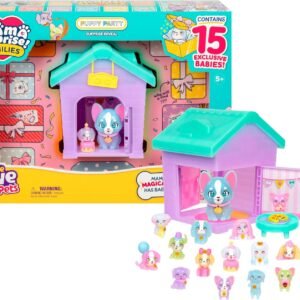 Little Live Pets Puppy House Playset, Mama Surprise Families Puppy Party Pack, 15 Mini Collectible Puppies, Fold-Out Playset, Miniature Toys, Gift for Kids 5+
