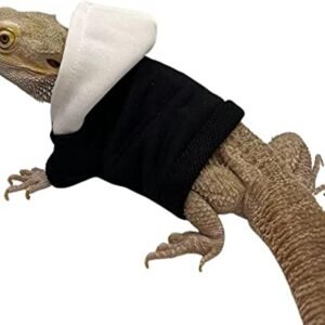 Lizard Clothes for Bearded Dragons Handmade Cloth Material Hoodies Sweater Coat Reptile Apparel Costume Skin Protection Photo Party for Lizard Bearded Dragon Crested Gecko Chameleon (Black)