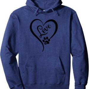 Love Heart Paw Print Pet Lover Dog Cat Rescue Pullover Hoodie
