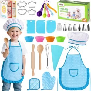 LovesTown Kids Cooking and Baking Sets, 32PCS Play Kitchen Accessories Pretend Play Toys for Toddler Birthday for Boys
