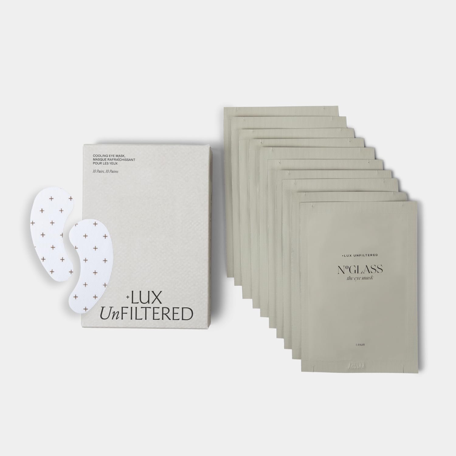 + Lux Unfiltered Cooling Under Eye Patches - Anti-Slip Caffeine Infused Korean Eye Mask - Reduces Puffiness, Brightens, & Hydrates Skin - Fragrance Free, Vegan, & Cruelty Free - 10 Count