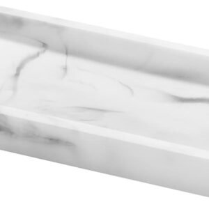 Luxspire Bathroom Vanity Tray, 8 x 4 inch Resin Kitchen Sink Tray for Soap Dispenser Bathroom Countertop Organizer Plate Holder for Perfume Soap Towel Bathroom Accessories, Mini, White Marble