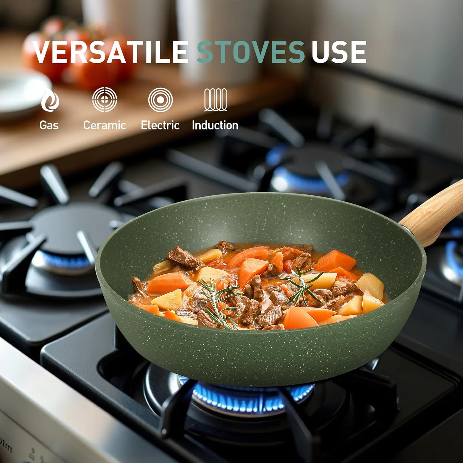 MAISON ARTS 30 Piece Pots and Pans Set Non Stick, Kitchen Cookware & Bakeware Sets with Nonstick Granite Coating, Baking Tray, Frying Pan and Saucepan, Green - Image 2