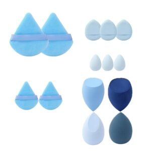MELADY 14-Piece Makeup Tool Set, Beauty Blender & Thumb Puffs, Soft Cotton & Mini Sponges, Washable Velour Applicators for Foundation Concealer (Pack of 14) (blue)