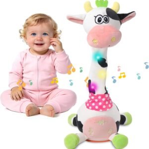 MIAODAM Dancing Cow Stuffed Plush Toy, Singing 10 Children's Songs, Interactive Stuffed Animal Repeats What You Say, Colorful Glowing Baby Toy for 1-3 Years Old, Perfect Easter Day Gifts for Kids