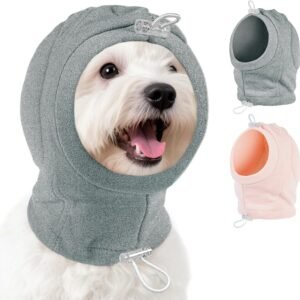 MIGOHI Small Dog Anxiety Relief Ear Muffs - Anti-Slip Dog Ear Cover for Thunderstorm, Fireworks, Sound Reducing Ear Padding & Keep Warm Wrap for Small Dog,Shih Tzu, Jack Russell,Pug,M,Gray