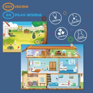 Magnetic Portable Playboard Doll House Family Magnets Learning Travel Toy (65 Pcs)