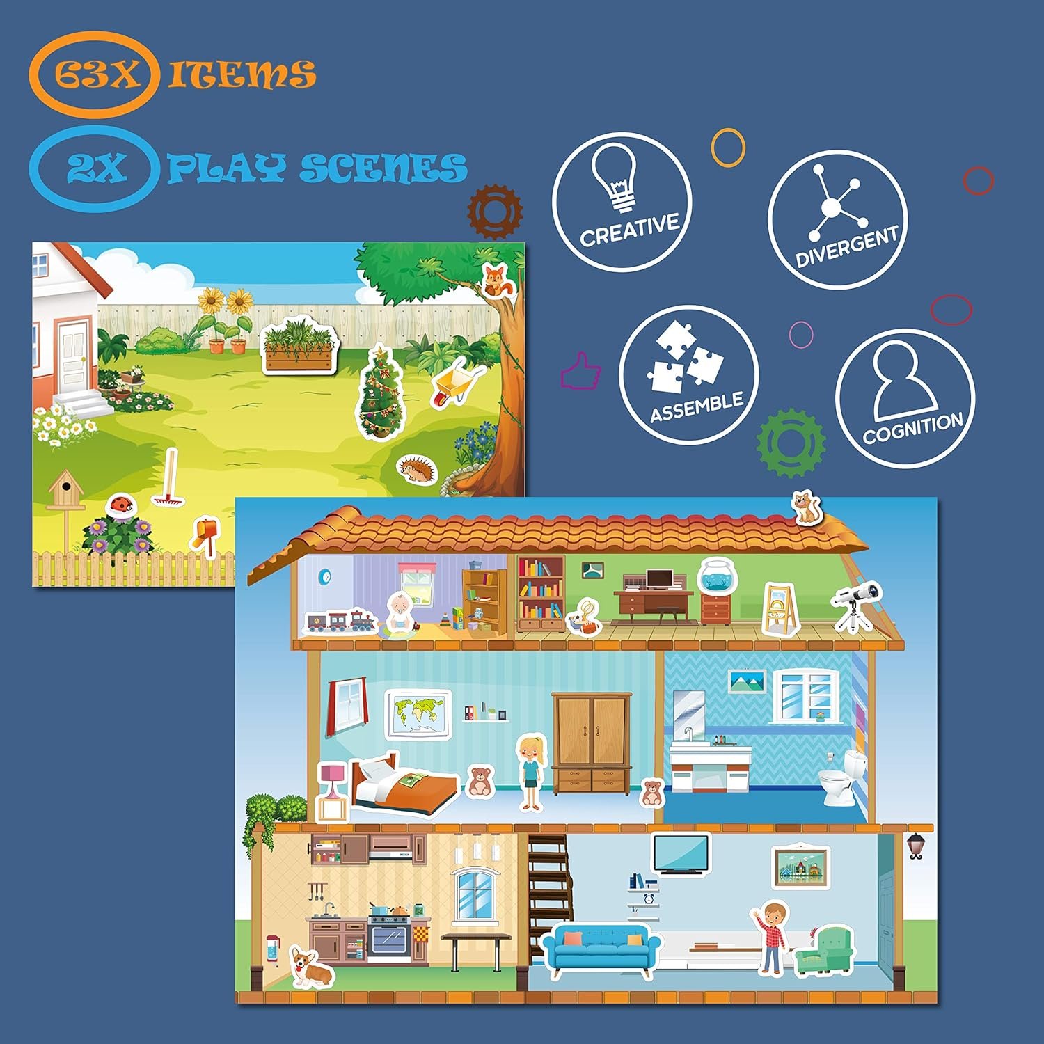 Magnetic Portable Playboard Doll House Family Magnets Learning Travel Toy (65 Pcs)