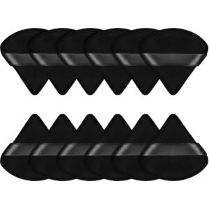 Maitys 12 Pcs Powder Puff Triangle for Face Makeup Cosmetic Loose Powder Puff Velour Soft Body Washable Reusable Foundation Sponge Wet Dry Makeup Tool for Women(Small,Black)