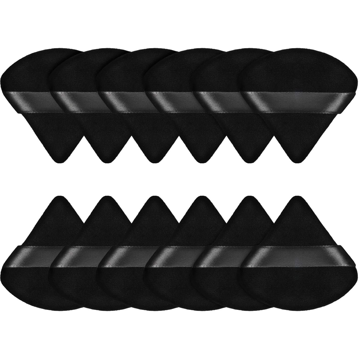 Maitys 12 Pcs Powder Puff Triangle for Face Makeup Cosmetic Loose Powder Puff Velour Soft Body Washable Reusable Foundation Sponge Wet Dry Makeup Tool for Women(Small,Black)