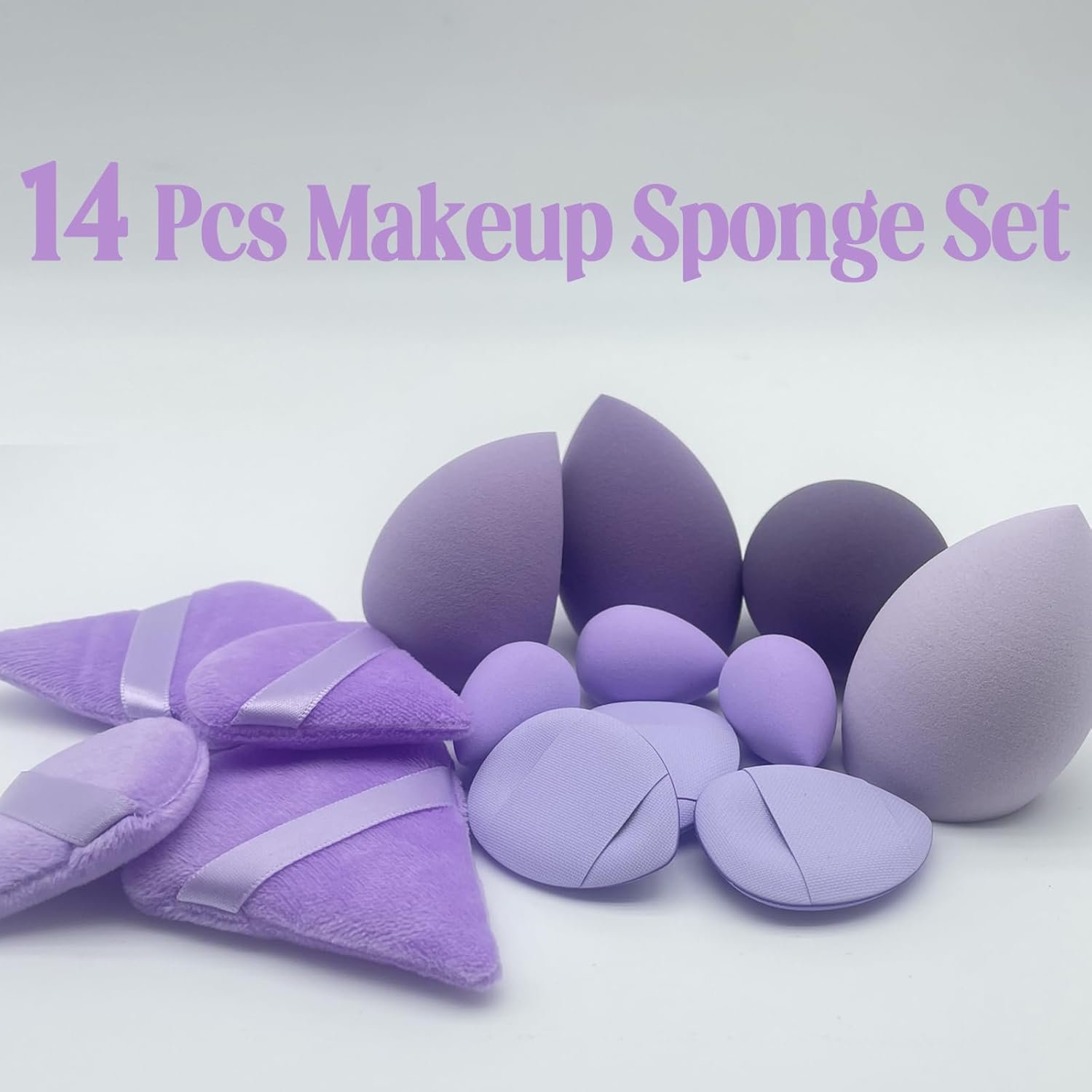 Makeup Sponge Set, 14 Pcs for Liquid Cream, and Powder Latex Free Makeup Blender Sponges Multi-colored for Makeup Application with Storage Box Purple Gifts - Image 2