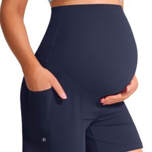 Mama Land Maternity Board Shorts Over the Belly - Women's Quick Dry Swimming Shorts with Pockets for Summer Beach Pool