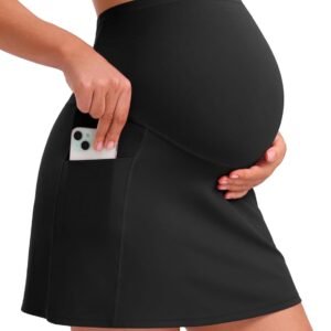 Mama Land Maternity Tennis Skirt with 4 Pockets & Built-in Shorts, Over Belly Pregnancy Athletic Skort for Workout Yoga Golf