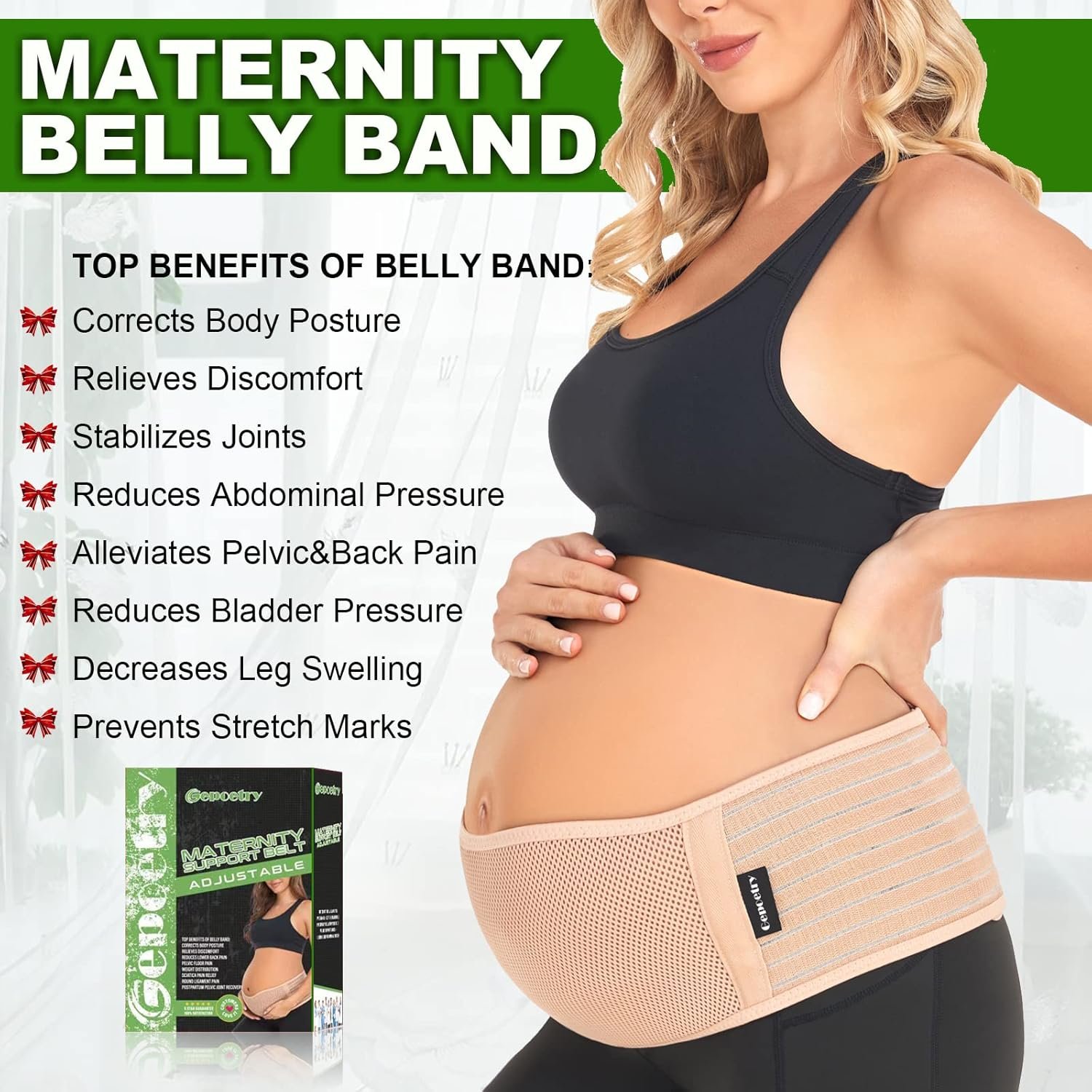 Maternity Belly Band for Pregnant Women | Pregnancy Belly Support Band for Abdomen, Pelvic, Waist, & Back Pain | Adjustable Maternity Belt | For All Stages of Pregnancy & Postpartum (Beige) - Image 2