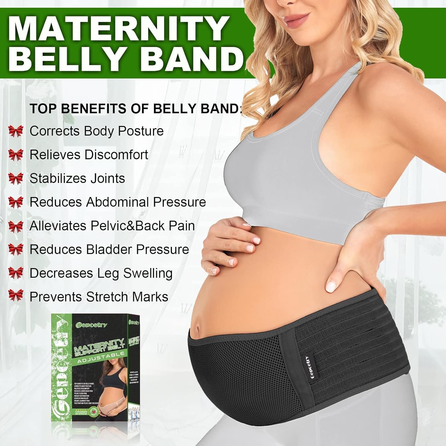Maternity Belly Band for Pregnant Women | Pregnancy Belly Support Band for Abdomen, Pelvic, Waist, & Back Pain | Adjustable Maternity Belt | For All Stages of Pregnancy & Postpartum (Black) - Image 2