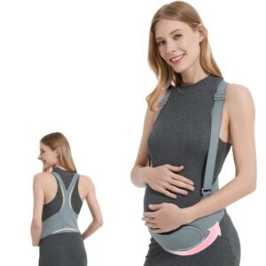 Maternity Belly Band with Belt – Adjustable Anti-Slip Pregnancy Belly Support with Shoulder Straps for Back, Pelvic, Abdominal Relief, Breathable, Vest Style (Grey, Large,43"-49")