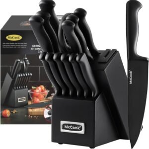 McCook® Knife Sets,German Stainless Steel Knife Block Sets with Built-in Sharpener, Black