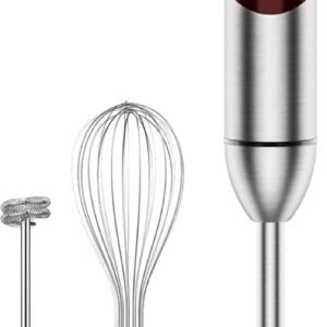 MegaWise Pro Titanium Reinforced 3-in-1 Immersion Corded Hand Blender, Powerful MOTOR with 80% Sharper Blades, 12-Speed Corded Blender, IncludingWhisk and Milk Frother (3-in 1 Red)