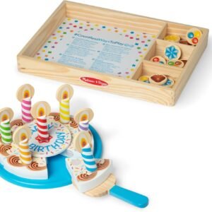 Melissa & Doug Birthday Party Cake - Wooden Play Food with Mix-n-Match Toppings and 7 Candles