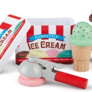 Melissa & Doug Scoop and Stack Ice Cream Cone Wooden Magnetic Pretend Play Food Set, Preschool Toy Play Ice Cream Set, Pretend Food, Toy for Toddlers and Kids Ages 3+ - FSC-Certified