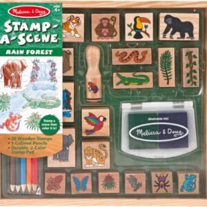 Melissa & Doug Stamp-a-Scene Stamp Set: Rain Forest - 20 Wooden Stamps, 5 Colored Pencils, and 2-Color Stamp Pad