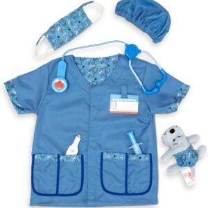 Melissa & Doug Veterinarian Role Play Costume Dress-Up Set, Kids Vet Pretend Play Outfit with Plush Dog, Electronic Stethoscope & Animal Doctor Toys for Kids 3+