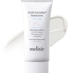 Melixir Airfit Invisible™ Sunscreen SPF 50, Broad Spectrum Korean Rice Sunscreen for Face, Hyaluronic Acid, Moisturizing Daily Protection for Sensitive Skin, No White Cast, Waterproof (1.7fl.oz./50ml) | Korean Rice, Hyaluronic Acid, Broad Spectrum, Sunscreen for Face, Moisturizing, Daily Protection