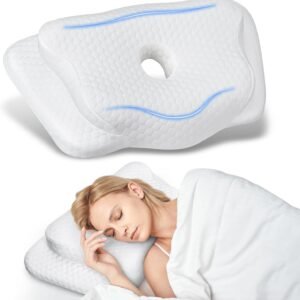 Memory Foam Cervical Neck Pillow – Ergonomic Butterfly Shape with Central Airflow Hole & Cooling Ventilation, Moisture-Wicking Cover, Contoured Support for Back & Side Sleepers – Neck Pain Relief