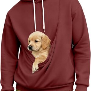 Men's Pouch Hoodie with Pet Pocket Long Sleeve Pullover Sweatshirt Kangaroo Casual Warm Hooded Winter Tops for Dog Cat