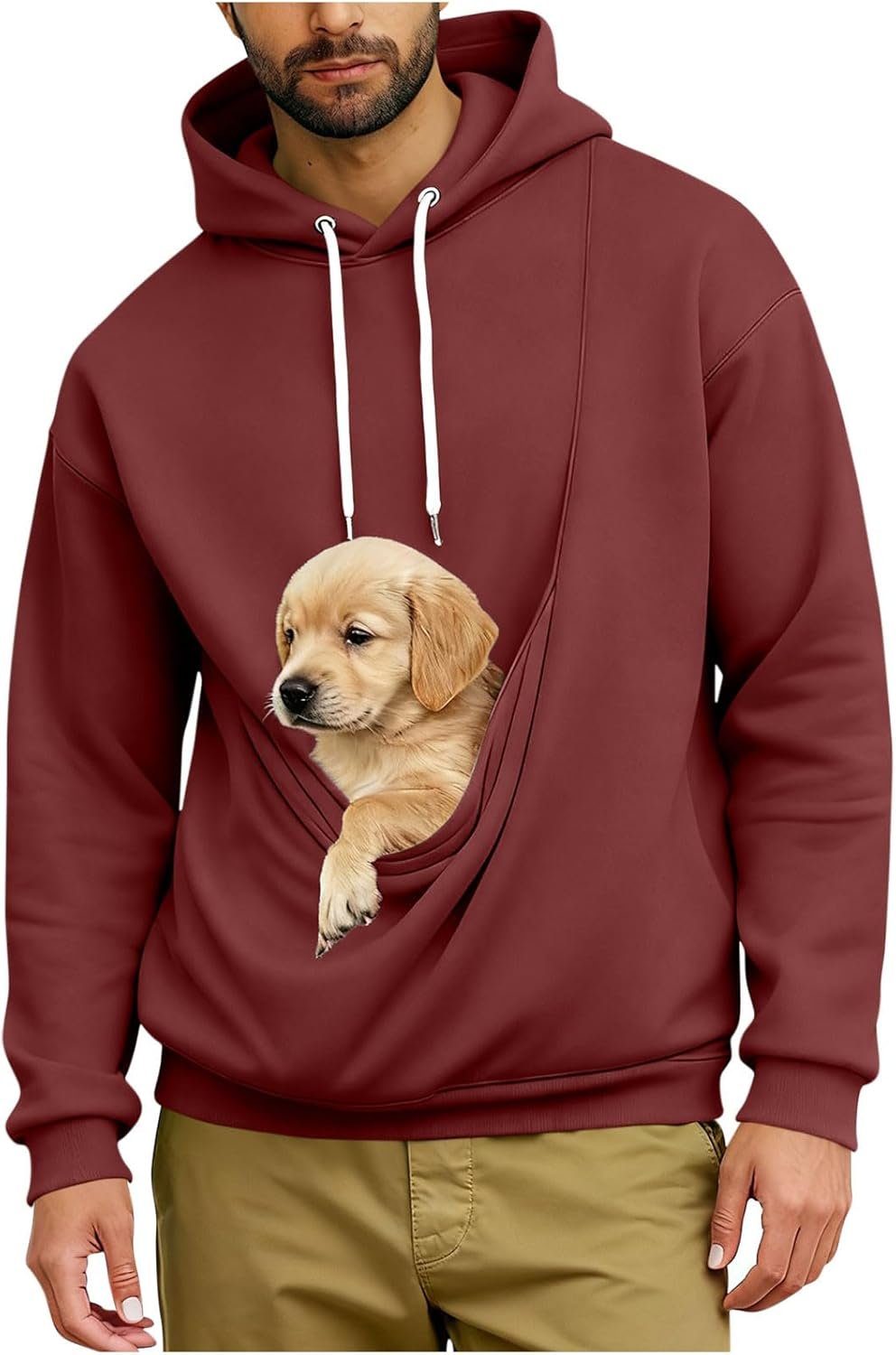 Men's Pouch Hoodie with Pet Pocket Long Sleeve Pullover Sweatshirt Kangaroo Casual Warm Hooded Winter Tops for Dog Cat