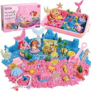 Mermaid Sensory Bin,Play Sand Art Kit for Girls and Boys with 2.2lbs Sensory Play Colored Sand,Treasure Accessories and Sandbox,Beach Toy Christmas Birthday Present for Kids Ages 3 4 5 6 7 8