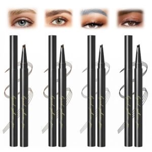 Microblading Eyebrow Pencil, 2026 Upgrade Magic Liquid Eyebrow Pen, Waterproof Eyebrow Pencil with Micro-Fork Tip, 3D Microblading Eye Brow Pen with 4 Tip for Women Natural Makeup (4 Colors)