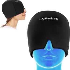 Migraine Relief Cap Ice Head Wrap and Hat | Hot/Cold Gel Pack with Face and Eye Mask Compress for Headache Relief - Black
