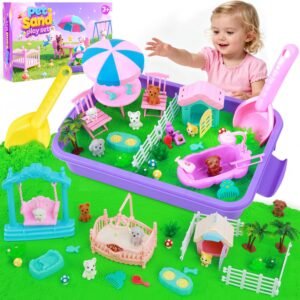 Mikiwon Pet Sensory Bin, Dog Sandbox Play Sand Art Kit with 1.1lbs Sand, Pet Care Sand Set, Sensory Play for Girls Boys Age 3+, Role Pretend Play Beach Toy for Kids Xmas Birthday Gifts