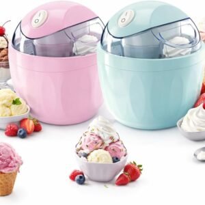 Mini Ice Cream Maker Machine, Personal Ice Cream Maker for Frozen Yogurt, Gelato and Sorbet, Small Electric Dessert Makers with Freezer Bowl, One Touch Compact Ice-Cream Machine for Home (2PC)