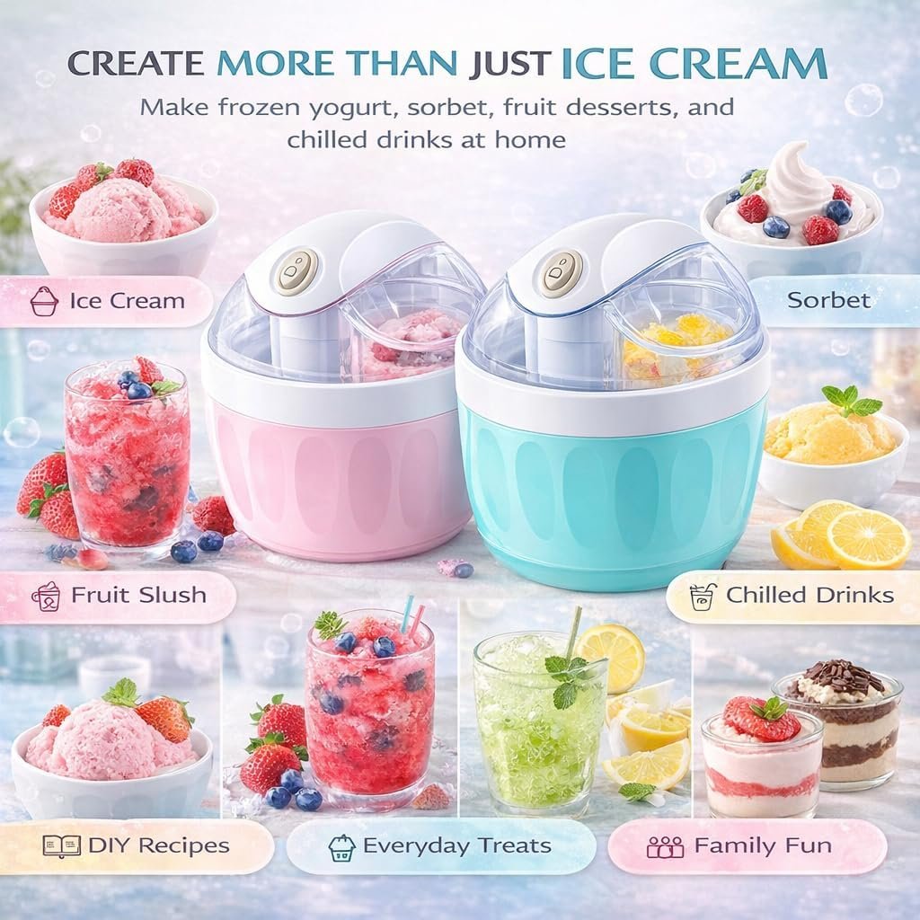 Mini Ice Cream Maker Machine, Personal Ice Cream Maker for Frozen Yogurt, Gelato and Sorbet, Small Electric Dessert Makers with Freezer Bowl, One Touch Compact Ice-Cream Machine for Home (Pink) - Image 2