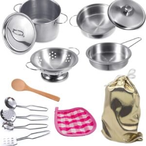 Mini Play Pots and Pans Toys for Kids Kitchen Playset Pretend Cookware Utensils Play Set Play Cooking Toys Mini Stainless Steel Cooking Utensils Toys Kitchen Playset Accessories for Boys Girls