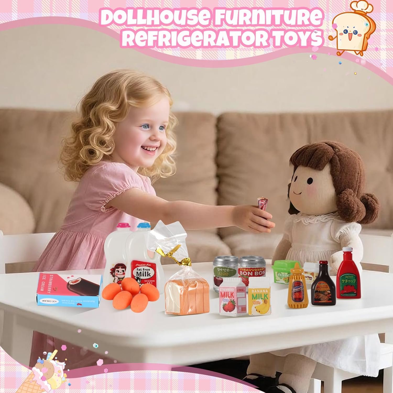 Mini Refrigerator Toy, Fill The Fridge with Ice Cream, Juice & 40+ Mini Food Toys for Dollhouse Accessories & Kitchen Playset. Realistic Refrigerator Play Gift for Kids. - Image 2