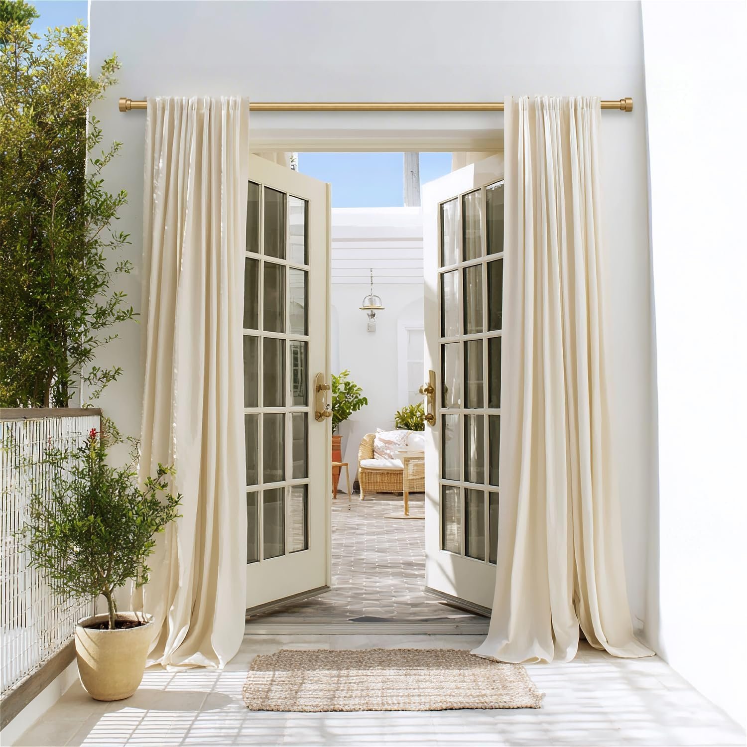 Modern Gold Curtain Rods for Windows 28 to 48 Inches Adjustable Length Heavy Duty 1" Diameter Window Curtain Rod with Decorative Finials for Outdoor Bedroom Kitchen Living Room - Image 2