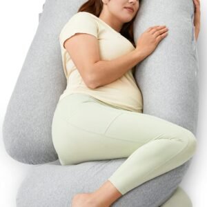 Momcozy U Shaped Pregnancy Pillows with Cotton Removable Cover, 57 Inch Full Body Pillow Maternity Support, Must Have for Pregnant Women, Hatha Grey