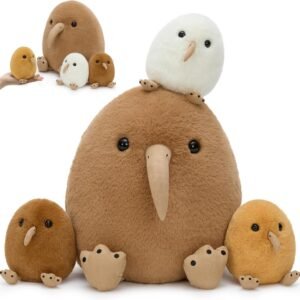 MorisMos Plush Kiwi Bird Toys for Kids, Realistic Mommy Kiwi Bird Stuffed Animal with 3 Baby Chicks, Soft Machine Washable Plush toy, Educational & Role Playset Gift for Birthday Baby Shower Christmas