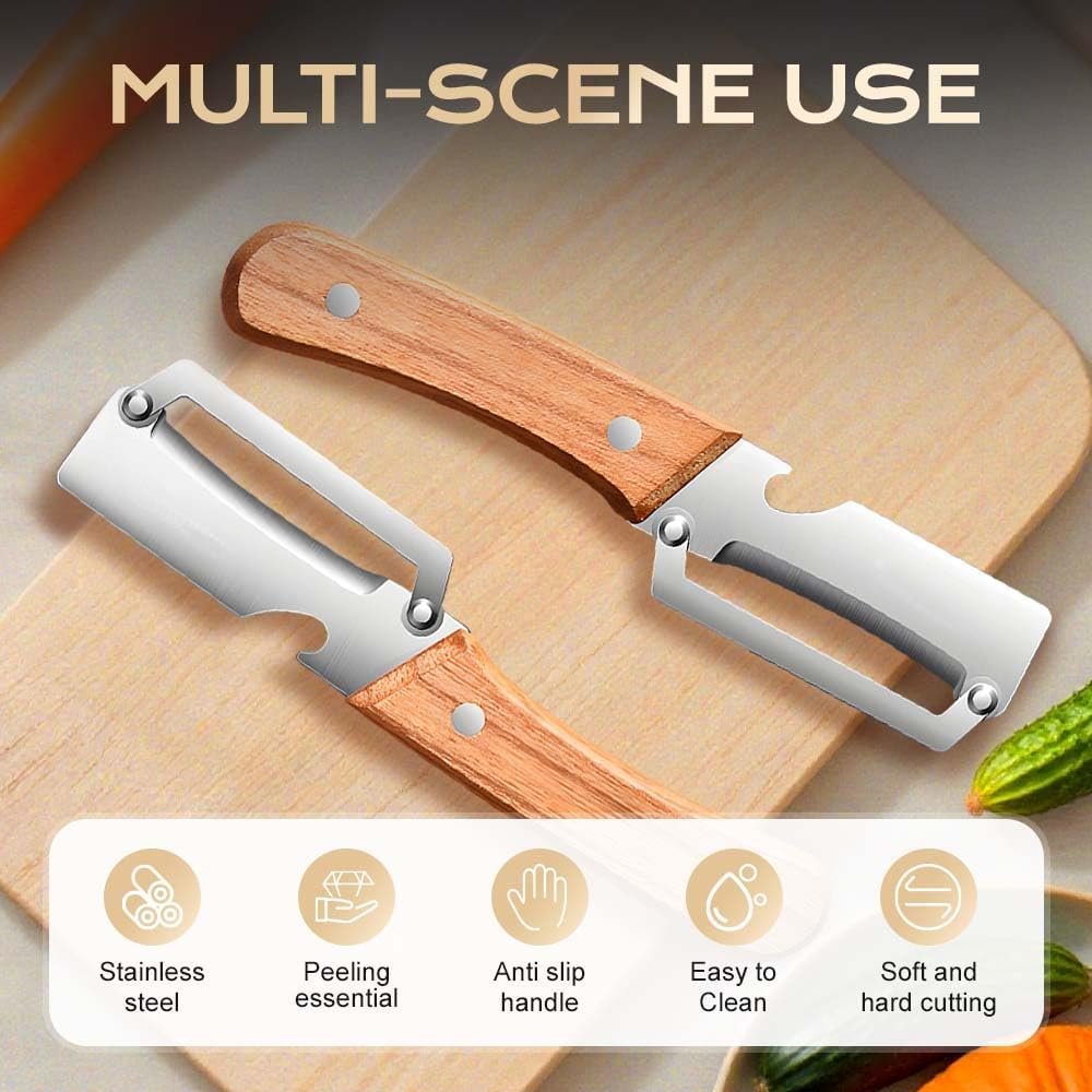 Multi Functional Vegetable Peeler for Kitchen, Ultra Sharp Stainless Steel Veggie, Fruit, Carrot, Orange & Potato Peeler with Ergonomic Handle, Julienne Peeler & Bottle Opener, Fruit Peeler (3pcs) - Image 2
