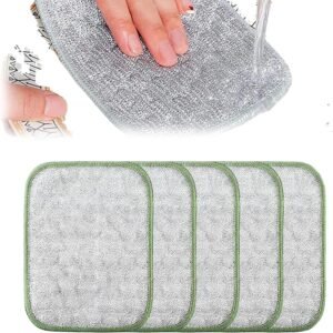 Multipurpose Wire Dishwashing Rags for Wet and Dry, Upgraded Reusable Steel Wool Scrubber 2-Layer Microfiber Wire Dishcloth, Multifunctional Dish Rags for Kitchen, Pots, Pans, Sinks (5)